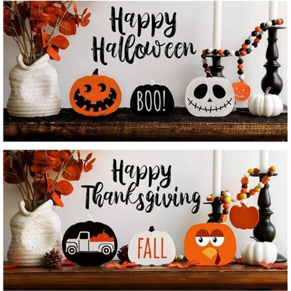 Fall Halloween Table Decorations Indoor 3ct Pumpkin Reversible Tiered Tray Decor - Picture 7 of 7